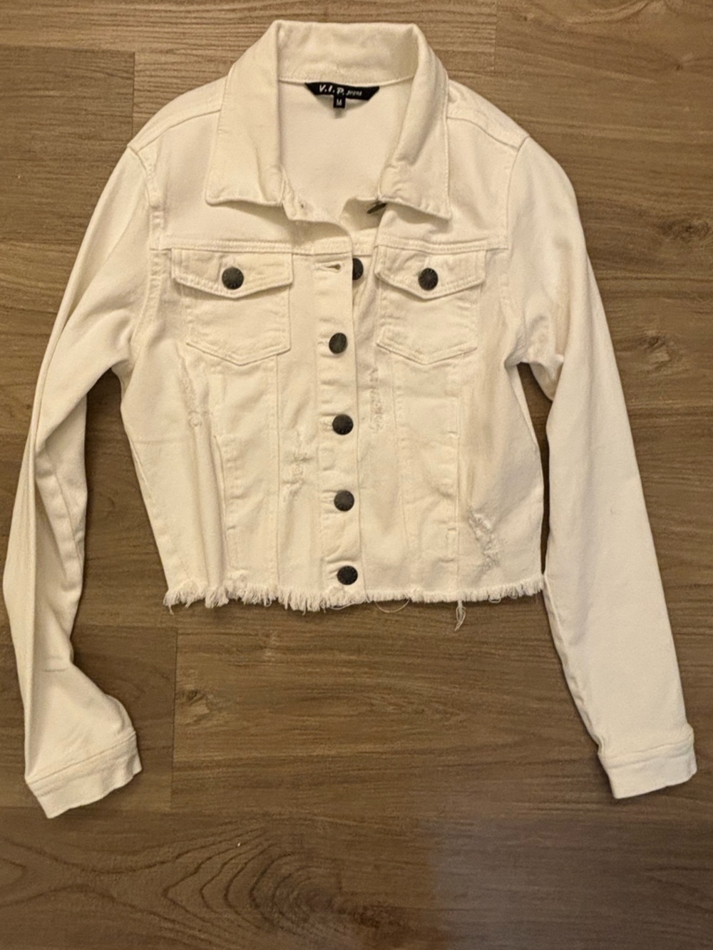 White Cropped VIP Denim Jacket Size M